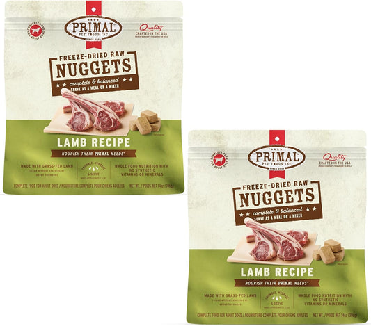 Primal Freeze Dried Raw Dog Food Nuggets, Lamb, Complete & Balanced Meal, Also Use as Topper or Treat, Premium, Healthy, Grain Free, High Protein Raw Dog Food, 14 oz (Pack of 2)