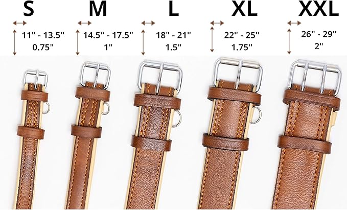 Riparo Dog Collars for Medium Dogs, Genuine Leather Dog Collar, Medium Dog Collar (M: 1" Wide for 13.5”-17.5” Neck, Black/Orange Thread)