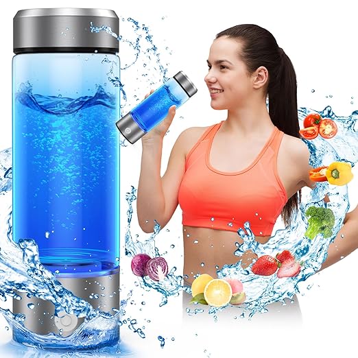 Hydrogen Water Bottle, Type-C Rechargeable Hydrogen Water Bottle Generator 3Min Quick Electrolysis, Portable Health Hydrogen Water Machine for Home Office Travel and Daily Drinking, SilverGray