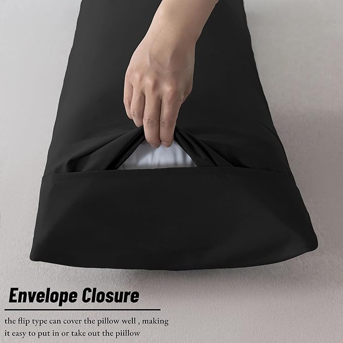 Ubauba Memory Foam Body Pillow with Cover, Full Large Body Pillows Insert for Adults with Envelope Closure Pillowcase, Firm & Fluffy Long Bed Pillows for Sleeping (20x54 inch, Pitch Black)