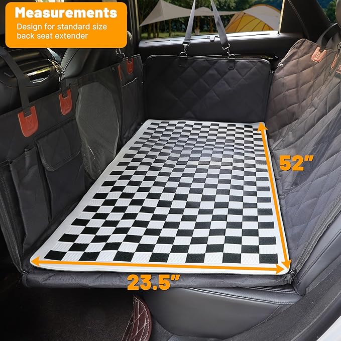 Non-Slip Pet Bed Mat for Back Seat Extender, Hair Resistant Dog Blanket for Hard Bottom Dog Car Seat Cover, Anti Slip Pet Linner Backseat Cover Black Plaid