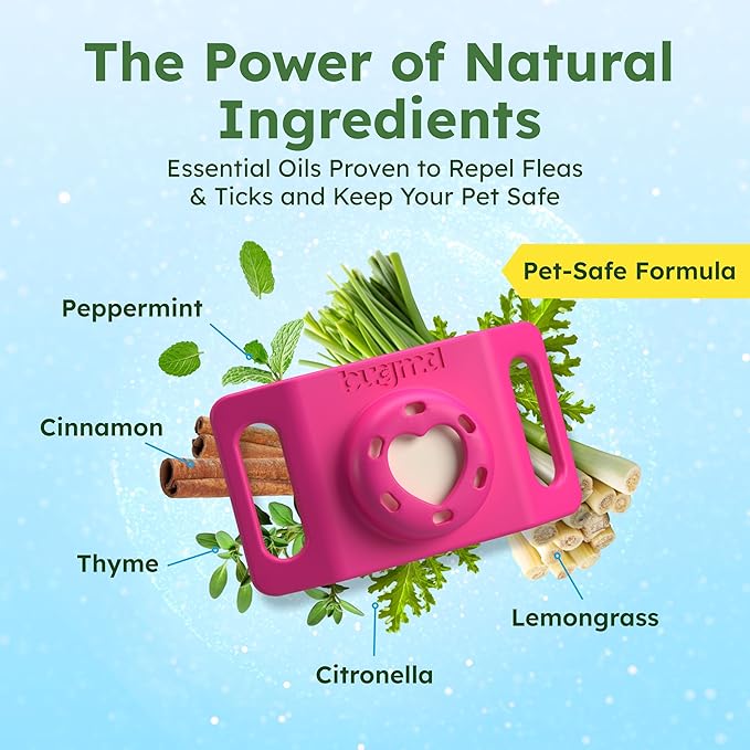 BugMD Paw Guardian Flea and Tick Prevention Pendant for Dogs & Cats with AirTag Holder | Plant-Powered Flea & Tick Control for Dog Collars & Cat Harnesses | Cat and Dog Tag with Air Tag Holder - Pink