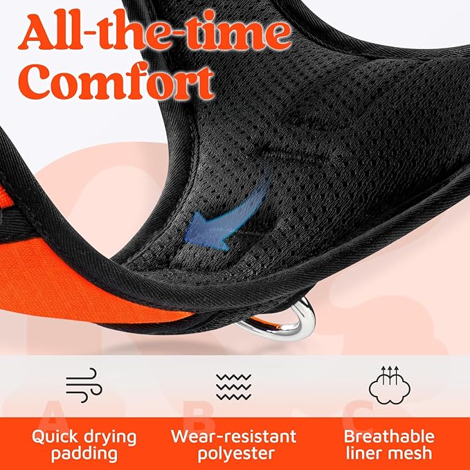 rabbitgoo Dog Harness Small Sized, No Pull Dog Vest with 3 Buckles, Adjustable Soft Padded Pet Harness with Easy Control Handle and Reflective Strips, Orange, S