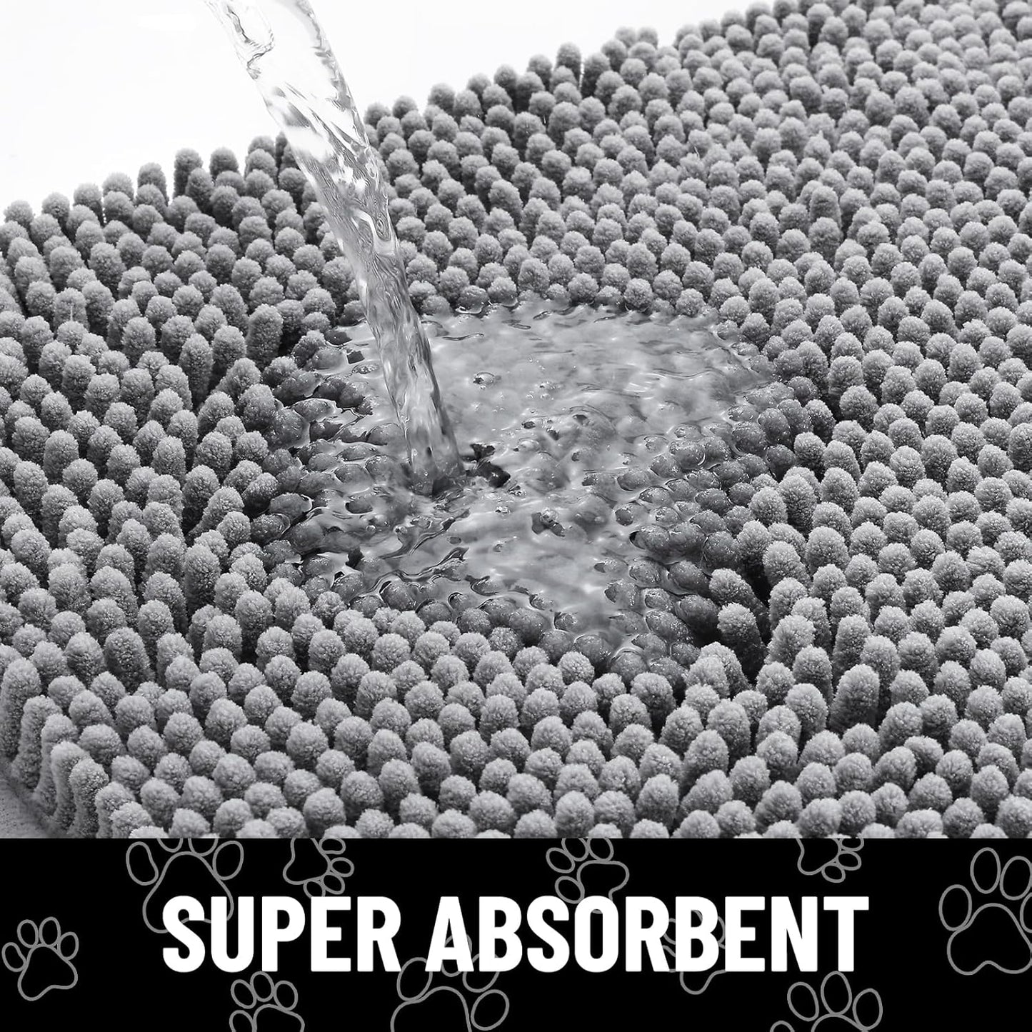 Smiry Dog Door Mat for Muddy Paws, Absorbent Dirt Trapper Non Slip Quick Dry Washable Chenille Mat for Mud Dogs, Entry Rug for Indoor and Outdoor (59x46 Inches, Grey)