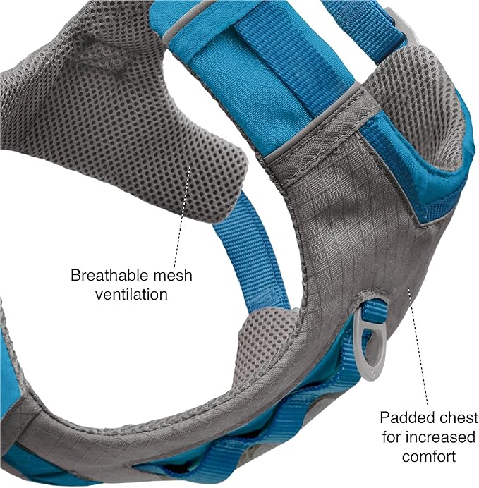 Kurgo Journey Air Dog Harness - Secure Fit for Active Dogs - Padded Chest - Lightweight Ripstop Fabric - Breathable Mesh - Reflective Trim - Back Assist Handle - Blue - Large
