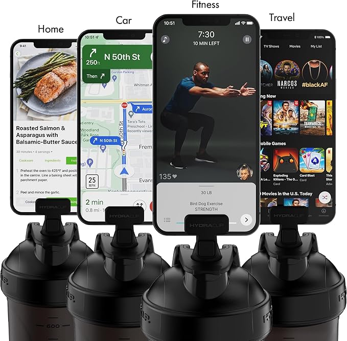 Hydra Cup JailBreak Pro - 28 oz Shaker Cup with Removable Phone Clip, Shaker Bottle for Protein Shakes with Carry Handle, Ball Blender, BPA Free (Black)