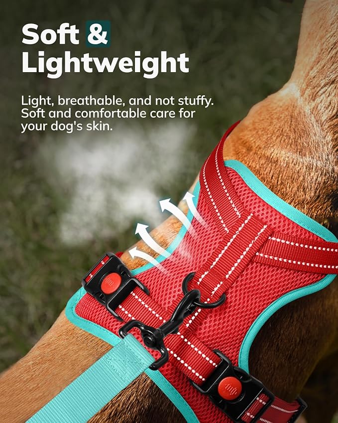 MIDOG No-Pull Dog Harness | Adjustable & Reflective Pet Harness Leash Set for Small Medium Large Dogs Walking, Training| No Choke, Front Clip, Soft Padded Vest with Easy Control Handle - Red, XL