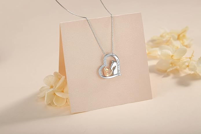 925 Sterling Silver Pig/Koala/Frog/Cat Horse Necklace I Love You to the Moon and Back Cute Animal Love Heart Moon Pendant Necklaces Jewelry Birthday Gifts for Women Best Friends