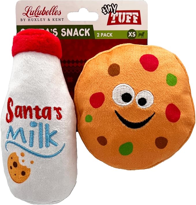 Huxley & Kent Tiny Tuff | Santa's Snack | Christmas Holiday Extra Tough Dog Toy for Small Dogs | 2-Pack Funny Dog Toy | Features Squeaker, Crinkle | Machine Washable