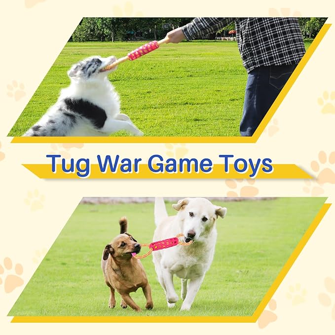 5 Pack Squeaky Dog Rope Toy & Treat-Dispensing Toys for Medium Large Dogs, Interactive Tug of War Dog Toys for Slow Feeder/Training/Playing