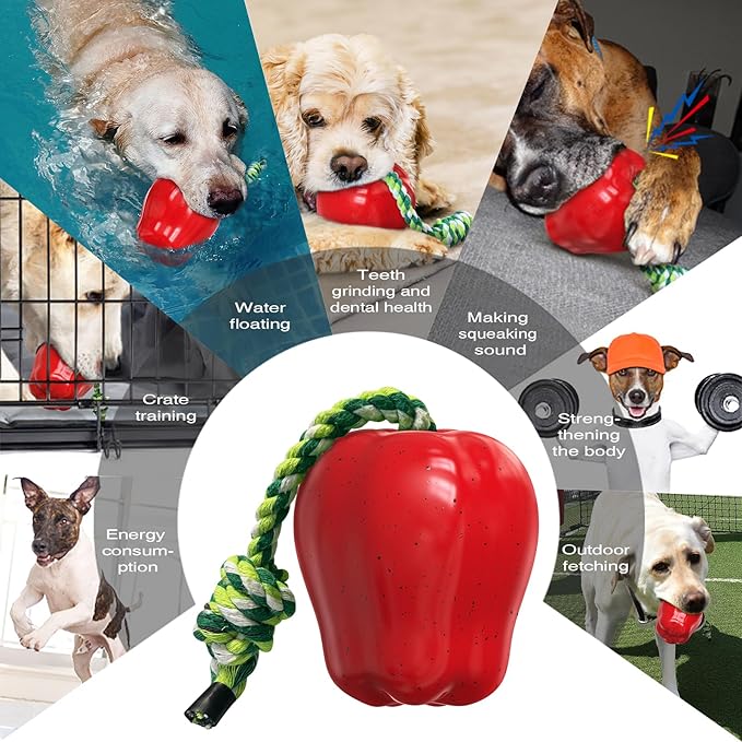 LiuMelinda Dog Chew Toys for Aggressive-Chewers - Indestructible Dog Toy for Aggressive Chewer，Tough Chew Toys for Dogs (Rubber Red Apple)