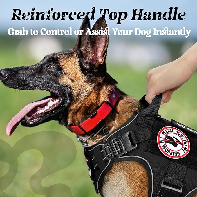 rabbitgoo Upgraded Tactical Dog Harness for Large Dogs, Reflective Heavy Duty Pet Harness with Handle, No-Pull Service Vest, Adjustable Military Vest for Training Hunting Walking, Black, XL