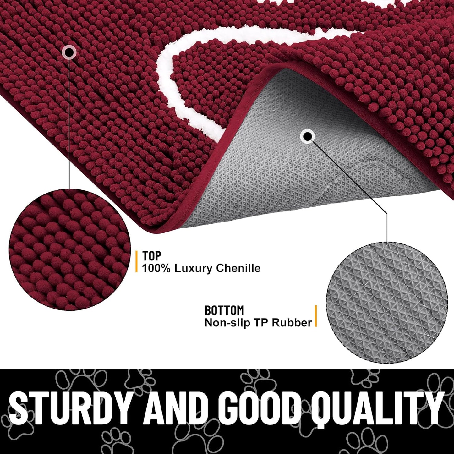 Smiry Dog Door Mat for Muddy Paws, Absorbent Dirt Trapper Non Slip Quick Dry Washable Chenille Mat for Mud Dogs, Entry Rug for Indoor and Outdoor (30x20 Inches, Burgundy)