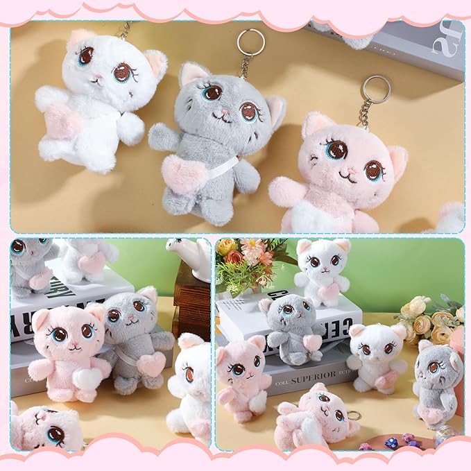 Zomiboo 9 Pcs Cat Stuffed Animals Bulk Mini Plush Cat Pig Stuffed Kitten Soft Doll Piggy Plush Toys Ornament for DIY Keychain Halloween Classroom School Pet Animals Party Favors(Heart Style)