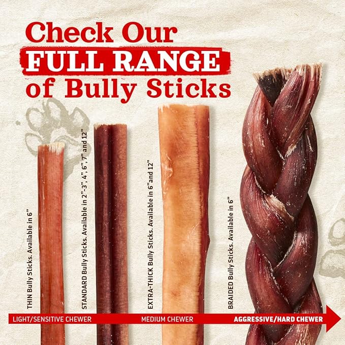 Natural Farm Odor-Free Select Bully Sticks, (12-Inch, 1-Pound), Hand Selected for Consistent Thickness, 100% Beef Pizzle Dog Chews, Fully Digestible, High Protein, Best Dental Treats