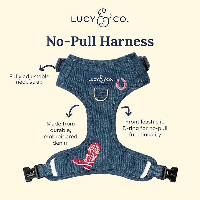 Lucy & Co. The Cute to Boot No-Pull Dog Harness for Dogs – Vest to Stop Pulling & Walk Easy – Comfortable Leash Training Product w/Adjustable Chest & Neck Straps - Demin Cowgirl - Medium