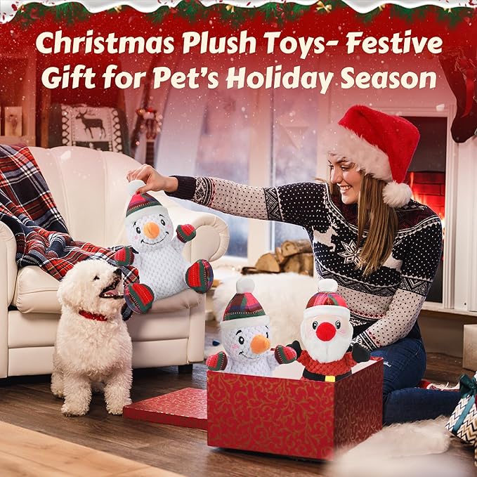 Squeaky Dog Toys, 2 Pack Dog Chew Toys with Crinkle Paper for Puppy, Small, Medium, Large Dogs, Interactive Pet Holiday Toys for Training and Reducing Boredom