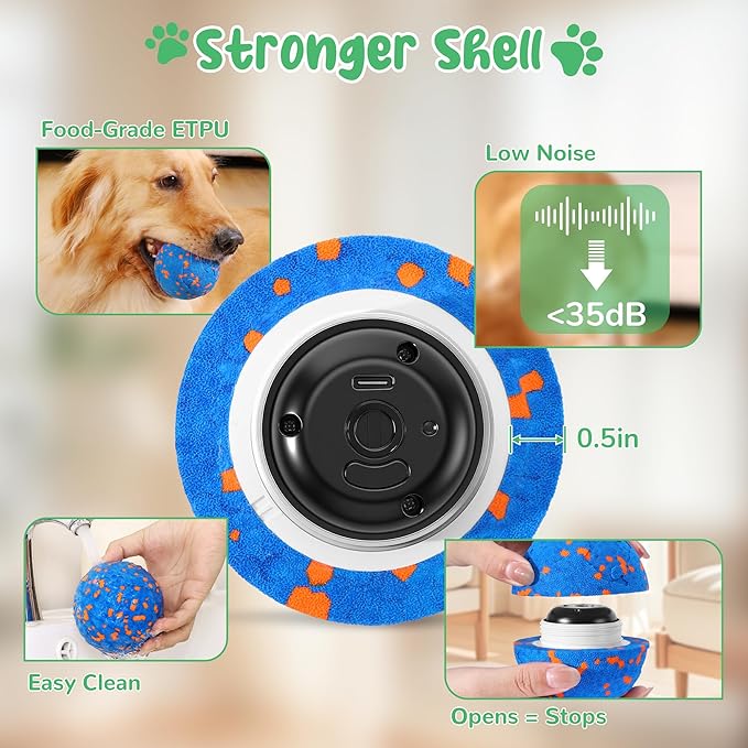 Smart Interactive Dog Toys,Vibrating Dog Ball,Dog Chew Toys,Balls for Dogs，Chew-Proof Shell,Automatic Moving/Bouncing/Rotating, E-TPU Material,Ip68 Waterproof