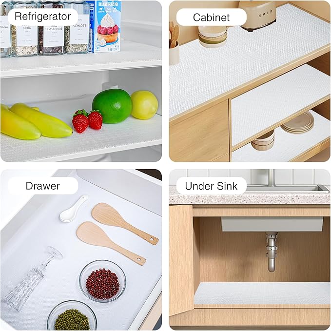 Shelf and Drawer Liner for Kitchen Cabinet-24 in x 30 FT Non-Adhesive Cabinet Liners for Shelves Non-Slip Waterproof Kitchen Drawer Liners Contact Paper Shelf Paper with Knife and Tape Measure