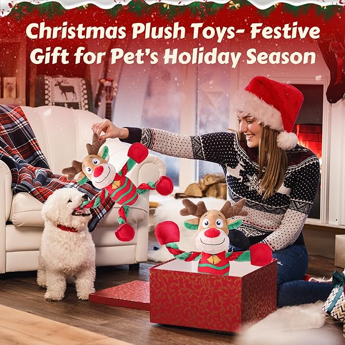 Squeaky Dog Toys, Dog Chew Toys with Crinkle Paper for Puppy, Small, Medium, Large Dogs, Interactive Pet Holiday Toys for Training and Reducing Boredom