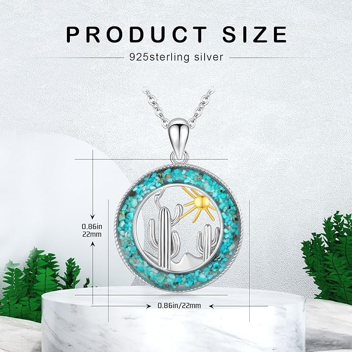 Midir&Etain Western Necklace 925 Sterling Silver Turquoise Pendant Cow Skull/Hat/Tag/Cactus Cowgirl Country Jewelry for Women Men