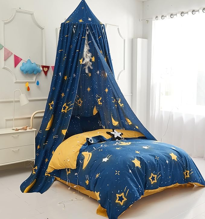 Mengersi Star Bed Canopy for Girls, Prince Round Dome Kids Indoor Outdoor Castle Hanging House Decoration Reading Nook