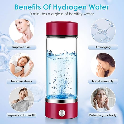 Hydrogen Water Bottle with PEM SPE Technology - 2024 for Men Women - A Portable Rechargeable Hydrogen Water Generator with Gift Box, Hydrogen Water Ionizer Machine for Home Office Travel (Red)