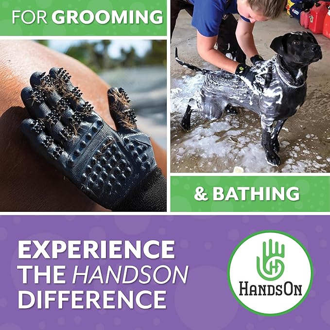 H HandsOn Pet Grooming Gloves - Patented #1 Ranked, Award Winning Shedding, Bathing, & Hair Remover Gloves - Gentle Brush for Cats, Dogs, and Horses (Black, Small)