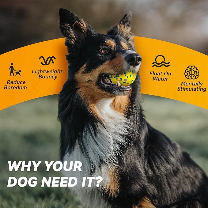 4Pcs Dog Balls, Tennis Balls for Dog Aggressive Chewers, for Large Medium Small Puppy, Training Catch&Fetch, Water Floats Toys, Yellow