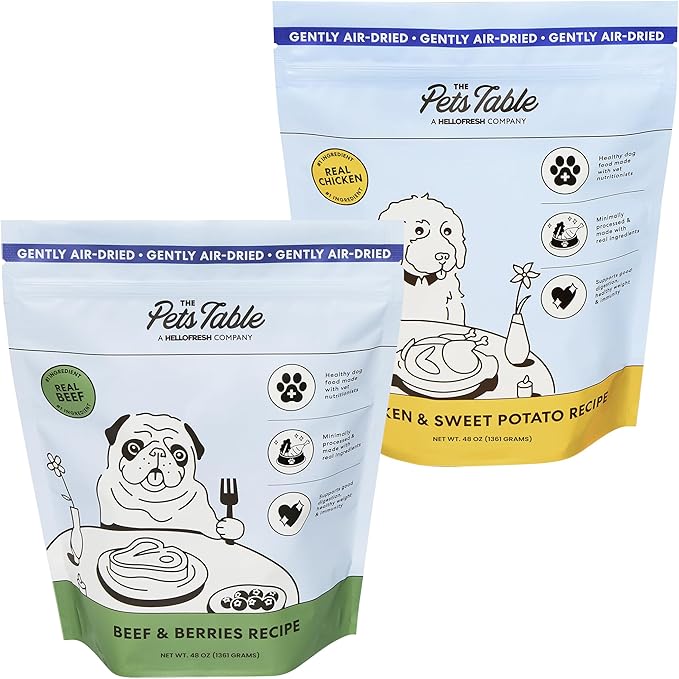 The Pets Table Mixed Grain Free and Grain Inclusive, Air Dried Dog Food 2 Pack - Beef & Berries + Chicken & Sweet Potato, 48 Ounce (Pack of 2)