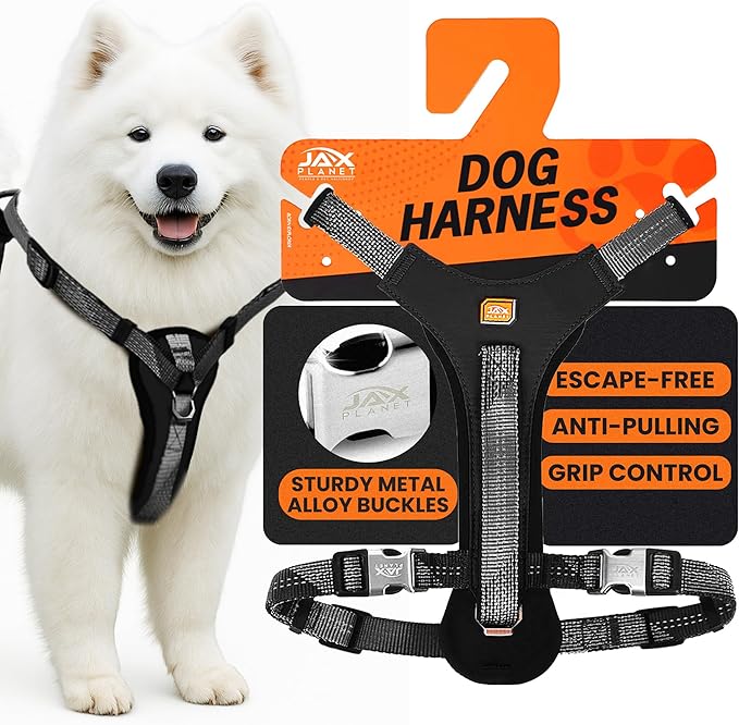 No-Pull Dog Harness with Handle - Escape Proof, Anti-Pulling, Grip Control, Multi-Angle Reflective for Safe Walks & Training, Easy On & Off, Metal Buckle–Pet Harness, Medium/Large Dogs- H4- Black