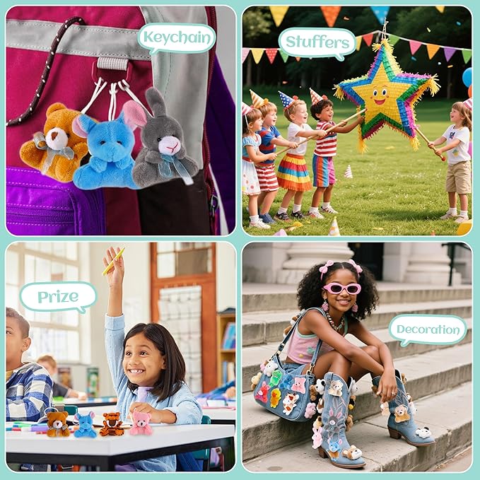 38 Pack Mini Stuffed Animals, Small Stuffed Animals Bulk, Plush Bulk Keychain for Kids, Classroom Treasure Box, Claw Machine Toy, Easter Basket Stuffers, Carnival Prizes Gift