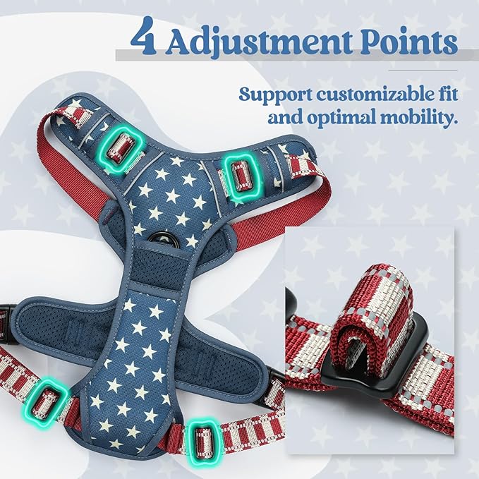 rabbitgoo Dog Harness No Pull with 2 Leash Clips, Adjustable Soft Padded, Reflective Oxford No Choke Pet Vest with Easy Control Handle for Large Dogs, Blue Star, S