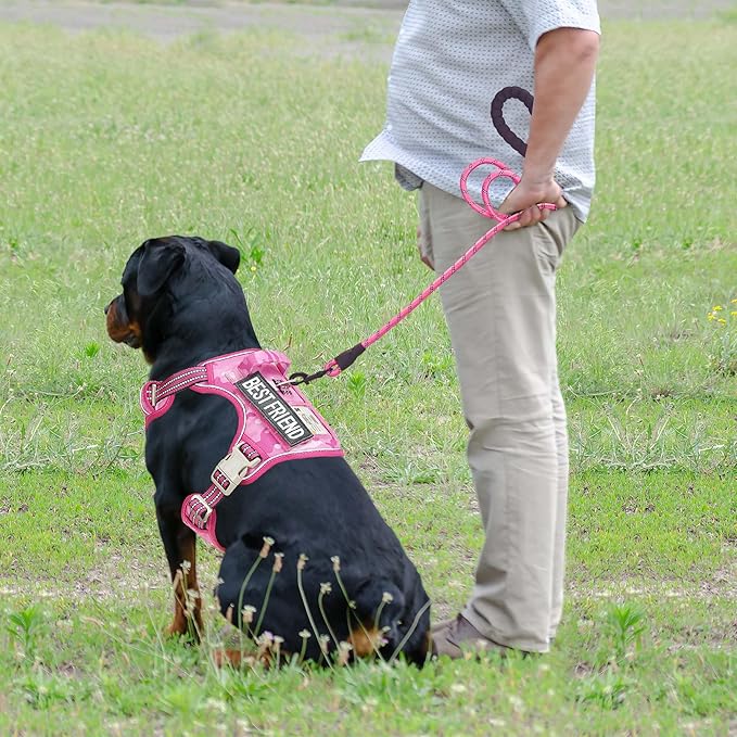 Heavy Duty Tactical Dog Harness for Large Dogs, No Pull Adjustable Pet Harness Reflective Service Training Easy Control Pet Vest Military K9 Working Dog Harnesses- Large, Pink Camo