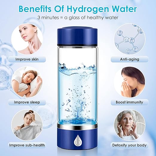 Hydrogen Water Bottle with PEM SPE Technology - 2024 for Men Women - A Portable Rechargeable Hydrogen Water Generator with Gift Box, Hydrogen Water Ionizer Machine for Home Office Travel (Blue)