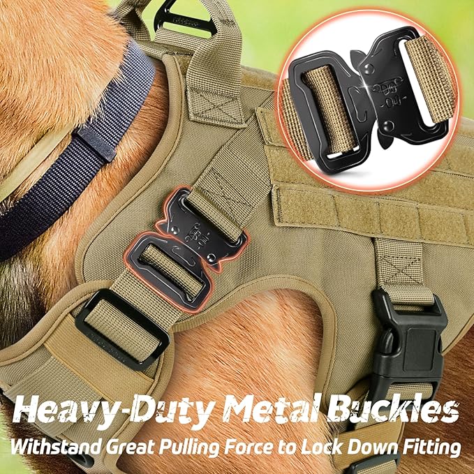 rabbitgoo Tactical Dog Harness Medium Sized, Heavy Duty Pet Harness with Handle, No-Pull Service Vest Medium Breed, Adjustable Military Dog Vest for Training Hunting Walking, Brown, M