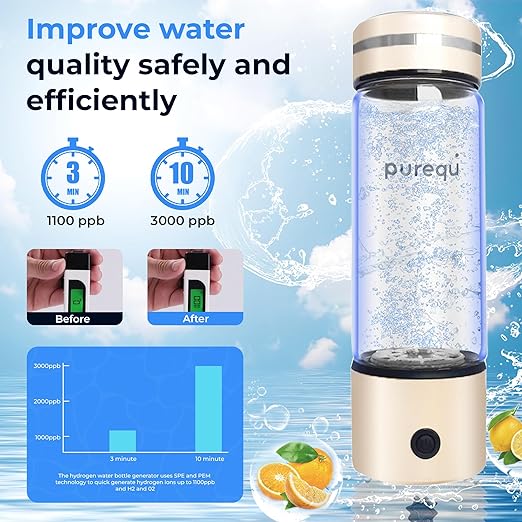 Hydrogen Water Bottle Generator, Hydrogenated Water Bottle with SPE PEM Technology, Portable Hydrogen Water Machine for Enhanced Hydration, Hydro Water Bottle for Gym, Home, Office, and Travel