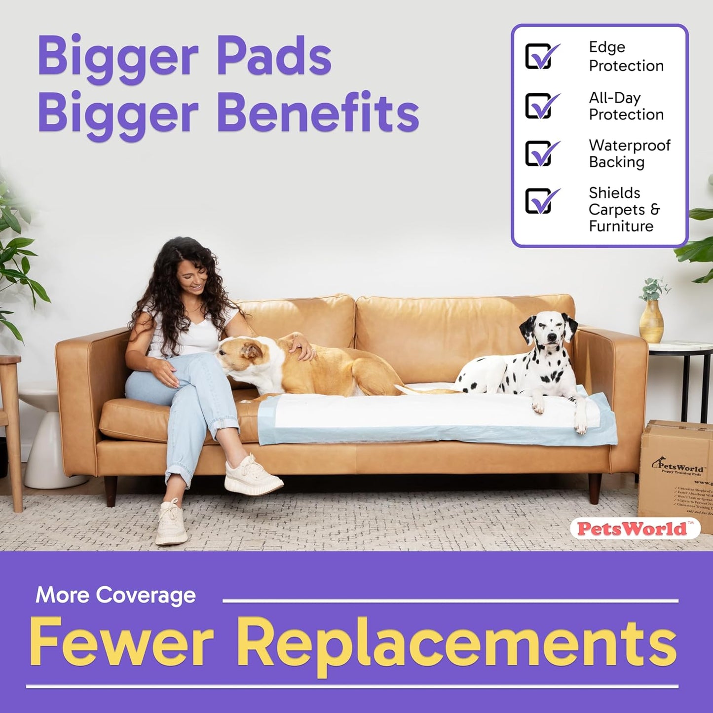 PETSWORLD Enormous Dog Training & Potty Pads, 37x54 inch - Tear Resistant with Strong Leak-Proof Backing, Optional Adhesive Tape, 25 Count