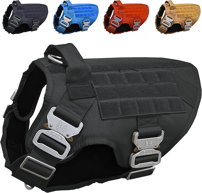 Tactical Dog Harness for Small Sized Dogs with Metal Buckle; Military Style Tactical Dog Vest Harnesses; Heavy Duty Harness for Small Dogs with All Metal Components. Black (S)