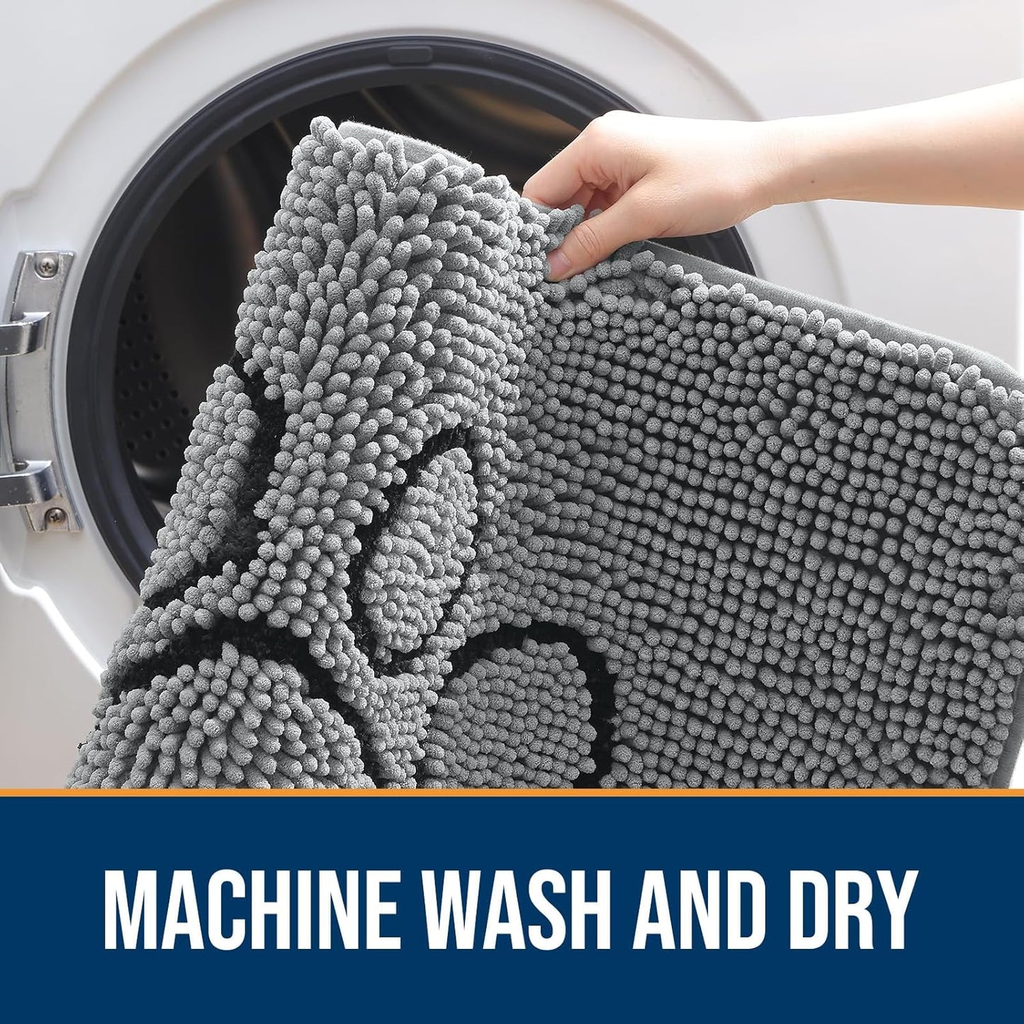 OLANLY Door Mat for Muddy Dog Paws 59x35, Ultra Absorbent Chenille Mud Doormat with Paw Print Design, Non-Slip Washable Doormat for Indoor Entryway, Quick-Dry Pet Bed Mats for Dirty Dogs, Grey