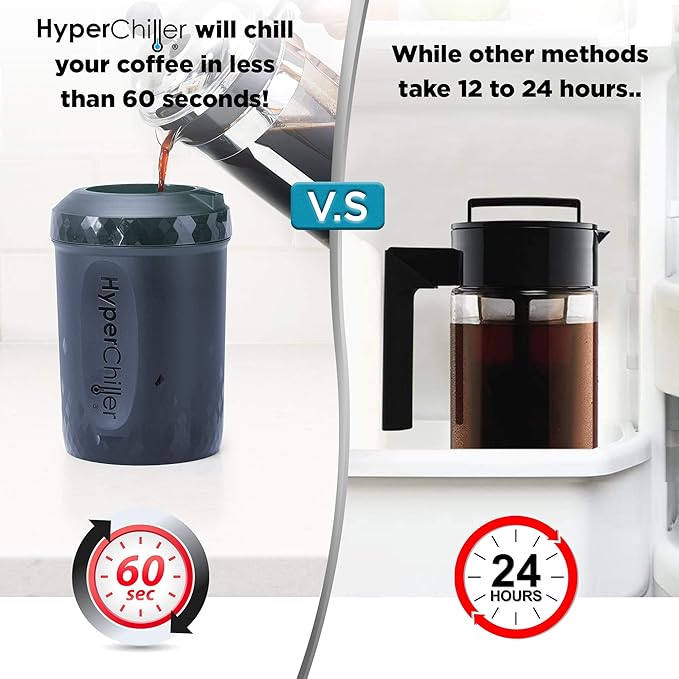 HyperChiller HC2CB Patented Iced Coffee/Beverage Cooler, NEW, IMPROVED,STRONGER AND MORE DURABLE! Ready in One Minute, Reusable for Iced Tea, Wine, Spirits, Alcohol, Juice, 12.5 Oz, Charcoal Black