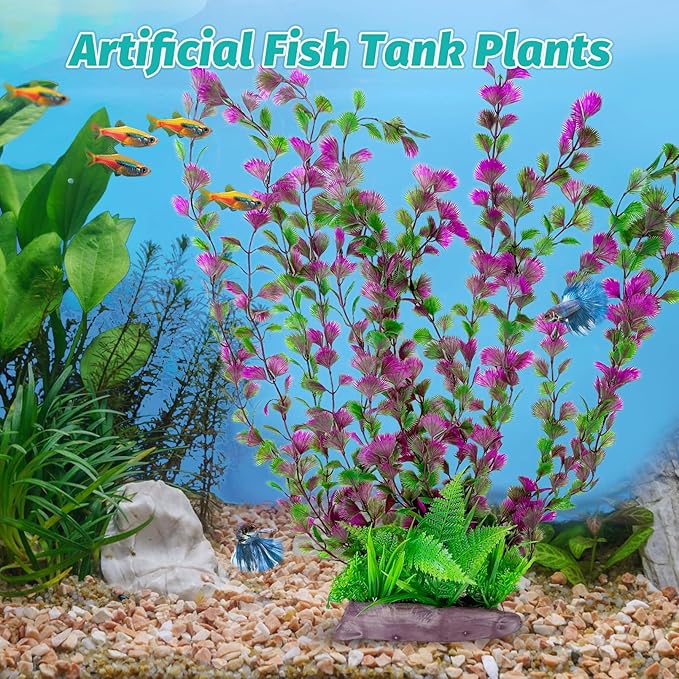 Hamiledyi Aquarium Plastic Plants Aquarium Decor Artificial Fish Tank Plants,Tall Fish Tank Decorations, Extra Large Aquarium Plant 20.4-inch Tall,1PCS
