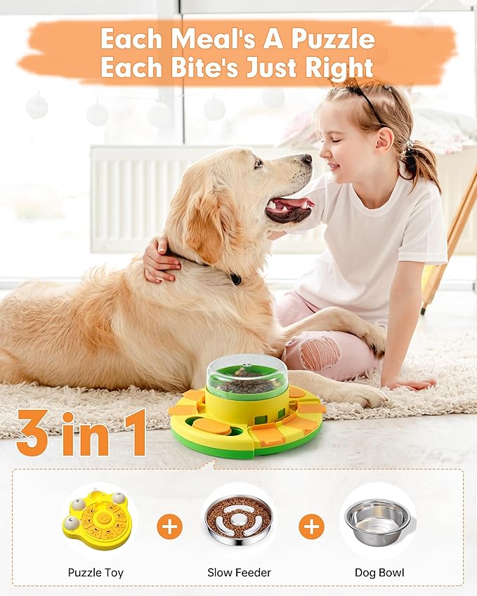 Dog Puzzle Toy Mental Stimulation - Level 2 in 1 Dogs Food Puzzles Toys, Dog Treat Puzzle Feeder (Intermediate-Green Push)