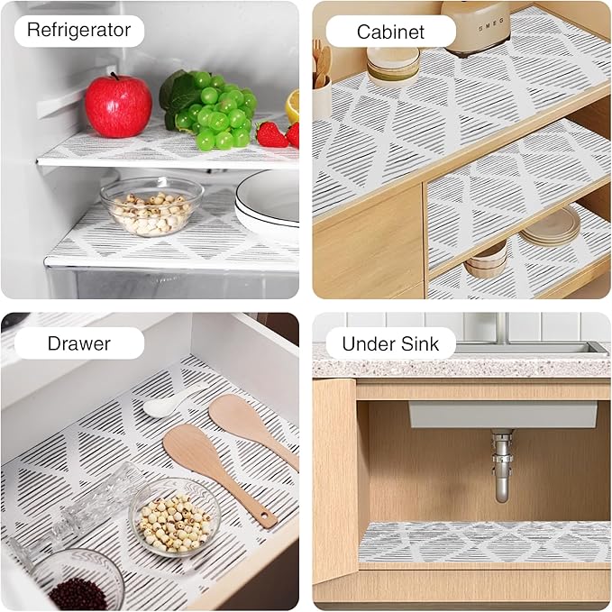 Shelf and Drawer Liners for Kitchen Cabinet,12 in x 20 FT Non-Adhesive Cabinet Liners for Cupboard Non-Slip Waterproof Kitchen Shelf Liners Contact Paper Shelf Paper with Knife and Tape Measure