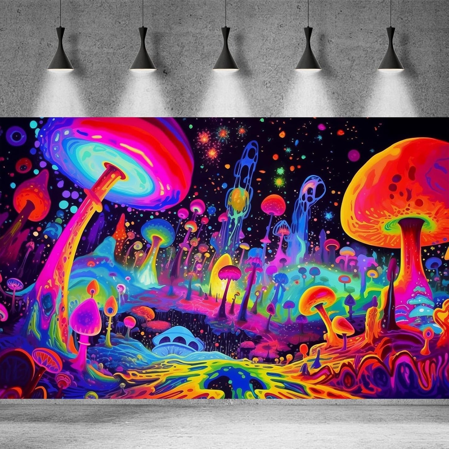 Fantasy Mushrooms Aquarium Background Abstract Mysterious Mushroom Landscape Terrarium Background Amazing Rainbow Mushrooms Theme Fish Tank Backdrop Poster Wallpaper Decorations Vinyl 72x18in