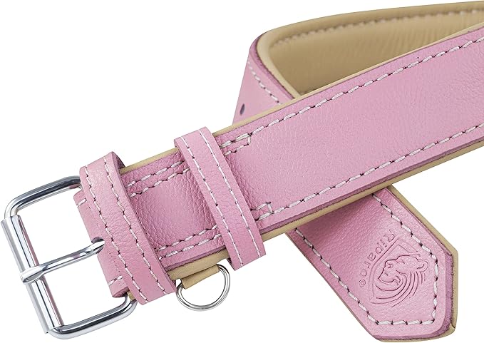 Riparo Pink Dog Collar, Dog Collar for Large Dogs, Leather Dog Collar (XL: 1.75" Wide for 21”-25” Neck, Pink)