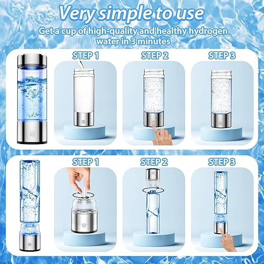 Hydrogen Water Bottle, 2024 New 3 in 1 Hydrogen Water Bottle Generator Improve Water in 3 Minutes, Hydrogen Rapid Electrolysis Water Ionizer Machine with SPE PEM for Travel, Home, Office, Daily Use