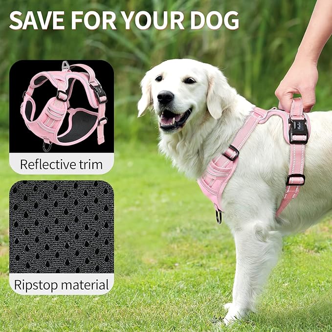 HEELE Dog Harness, No Pull Adjustable Padded Reflective Harness for Small Medium Large Dogs with Handle for Walking Training, Pink, M
