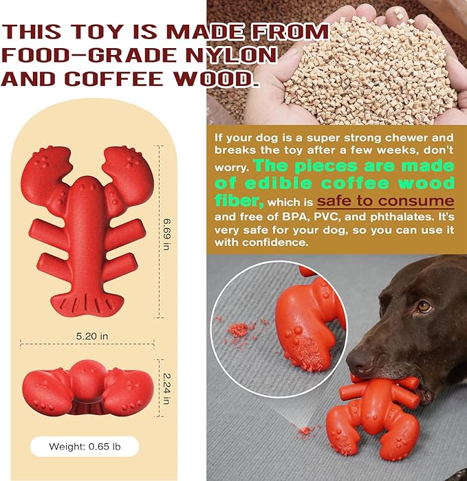 LiuMelinda Dog Chew Toys for Aggressive-Chewers - Indestructible Dog Toy for Aggressive Chewer，Tough Chew Toys for Dogs （Nylon Red-Lobster）