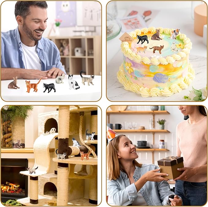 DIVINA VITAE 24Pcs Realistic Cat Figurines Plastic Mini Cat Figures Cute Cats Cake Toppers for DIY Craft Decor Birthday Gift School Project Landscape Bonsai
